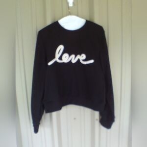 Women's Endless Rose Pearls Love Cropped Black Sweatshirt Size Medium Romantic